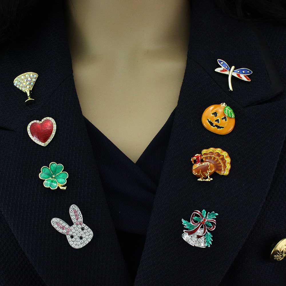 8 Assorted Small Unisex Holiday Lapel Pins Boxed Set - TACBOX02 - Lilylin Designs