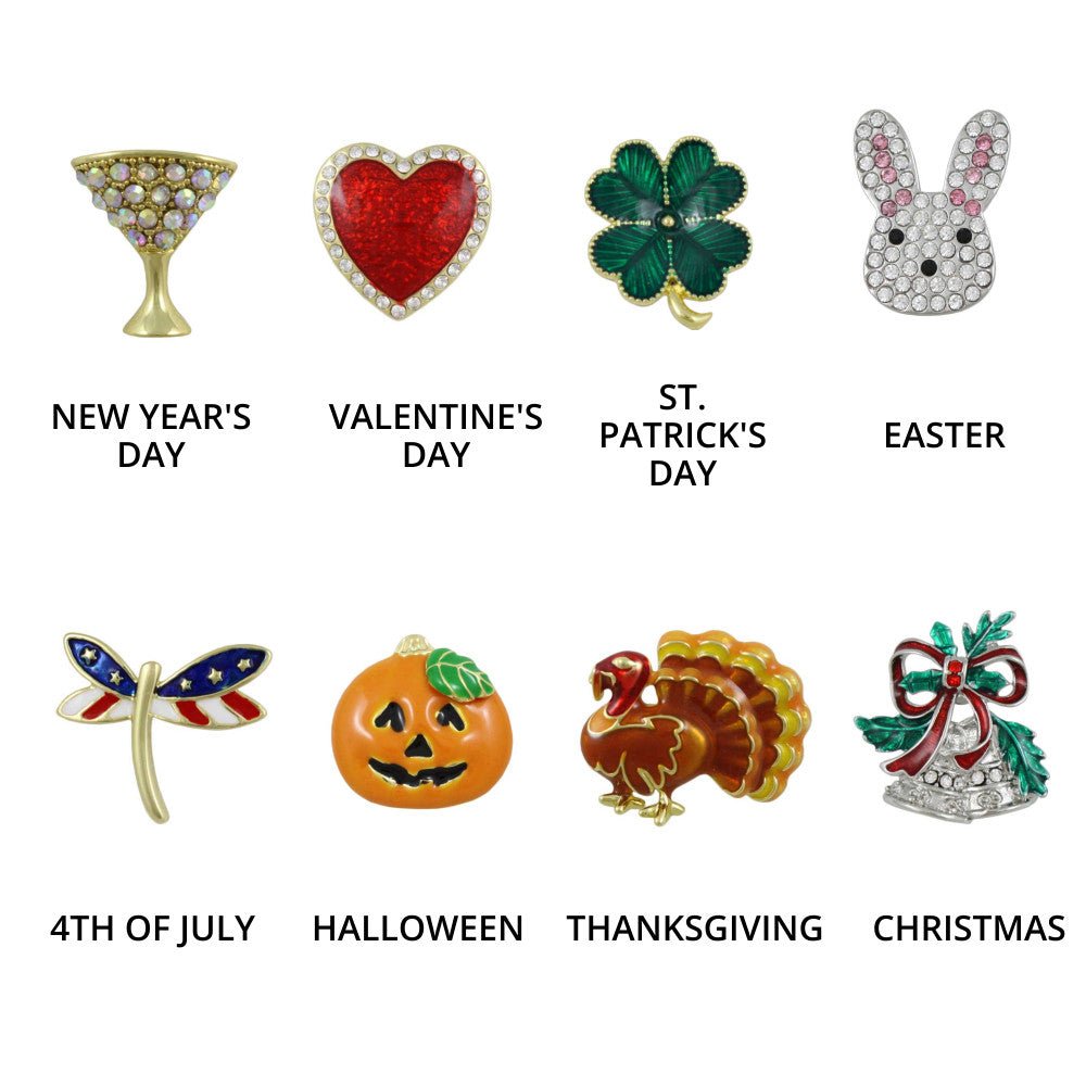 8 Assorted Small Unisex Holiday Lapel Pins Boxed Set - TACBOX02 - Lilylin Designs