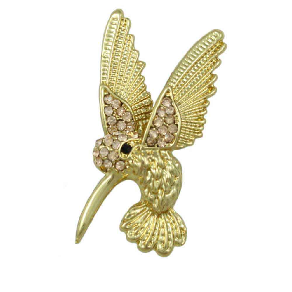 Lilylin Designs Hummingbird Brooch Pin with Tan Crystals