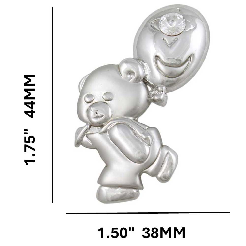 Teddy Bear with Overalls and Balloon Brooch Pin shown with measurements - Lilylin Designs