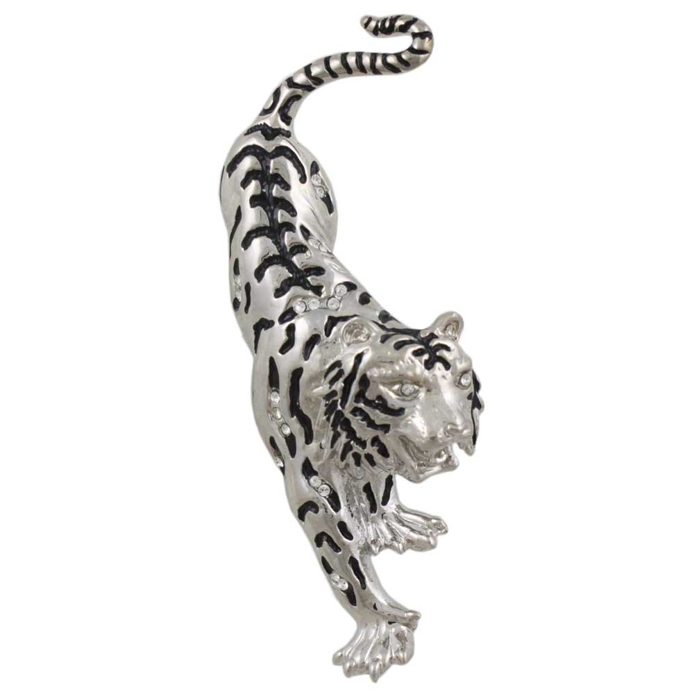 Silver with Black Stripes Tiger on the Prowl Brooch Pin - Lilylin Designs