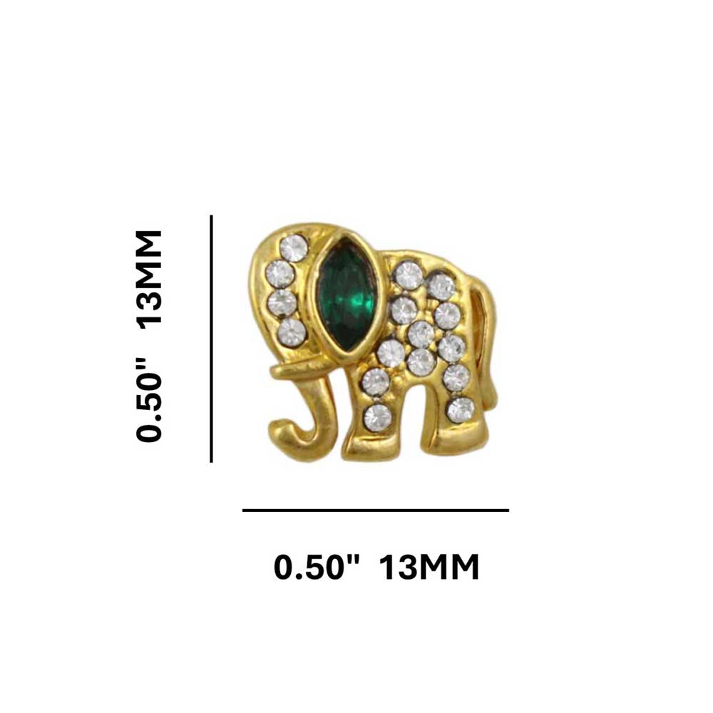 Tiny Crystal Elephant Lapel Tac Pin shown with measurements - Lilylin Designs