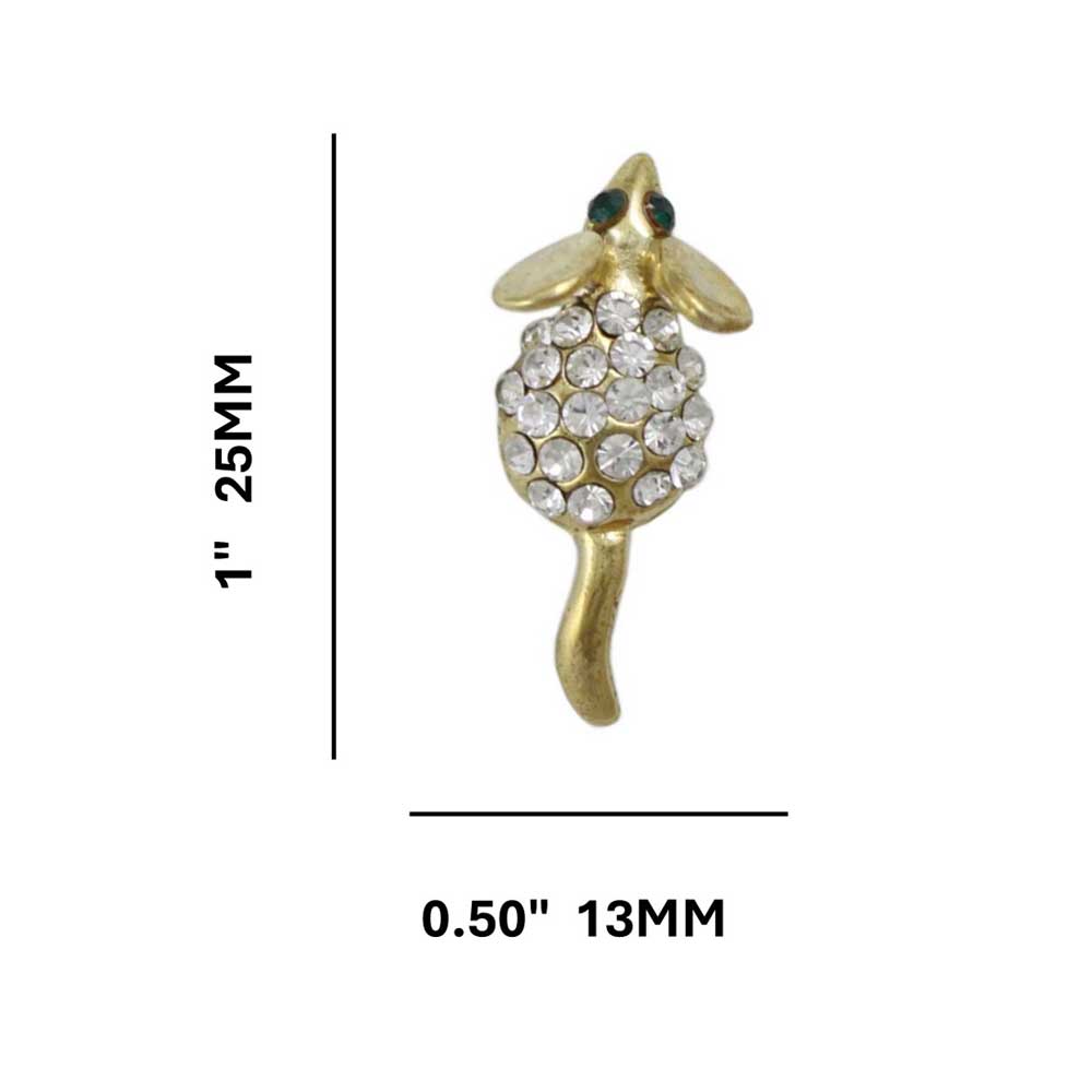Tiny Crystal Mouse with Green Eyes Lapel Tac Pin shown with measurements - Lilylin Designs