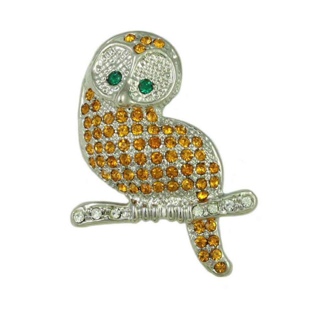 Lilylin Designs Topaz Crystal Barn Owl with Green Eyes Brooch Pin