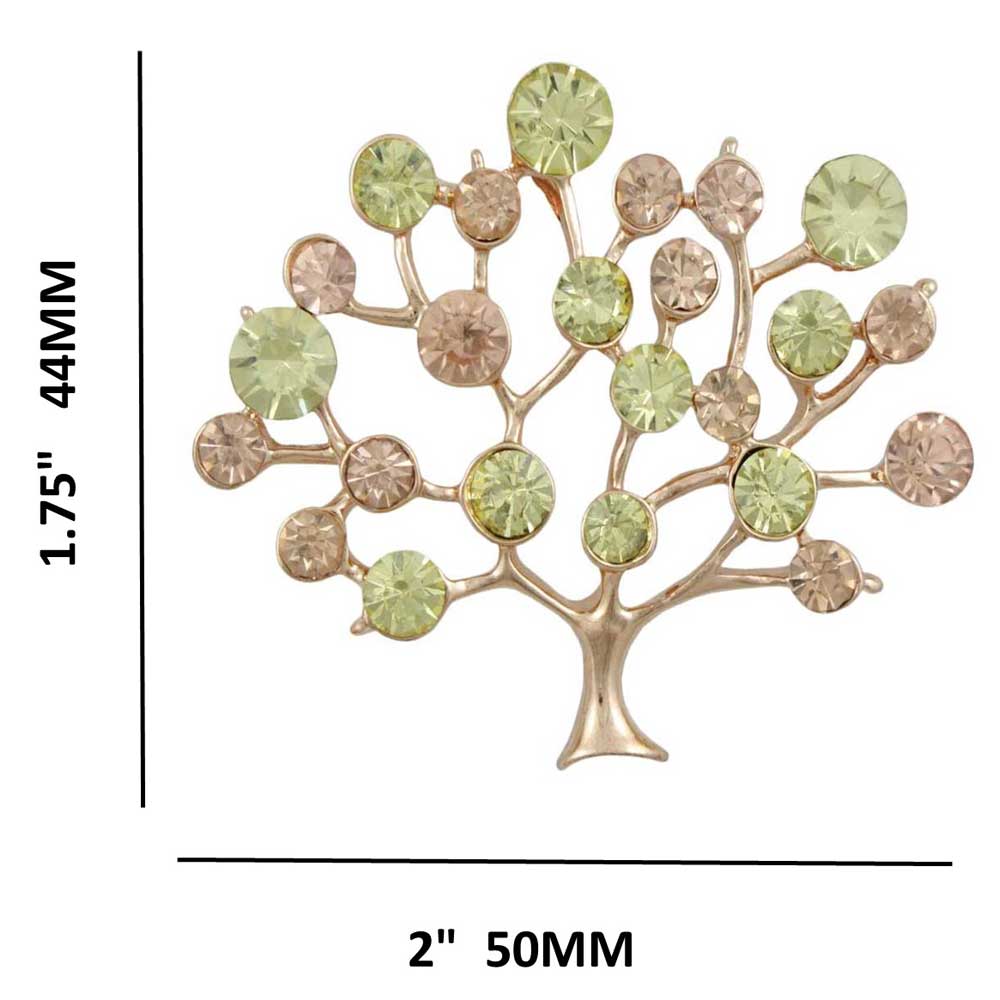 Green and Brown Crystal Tree of Life Brooch Pin with measurements - Lilylin Designs