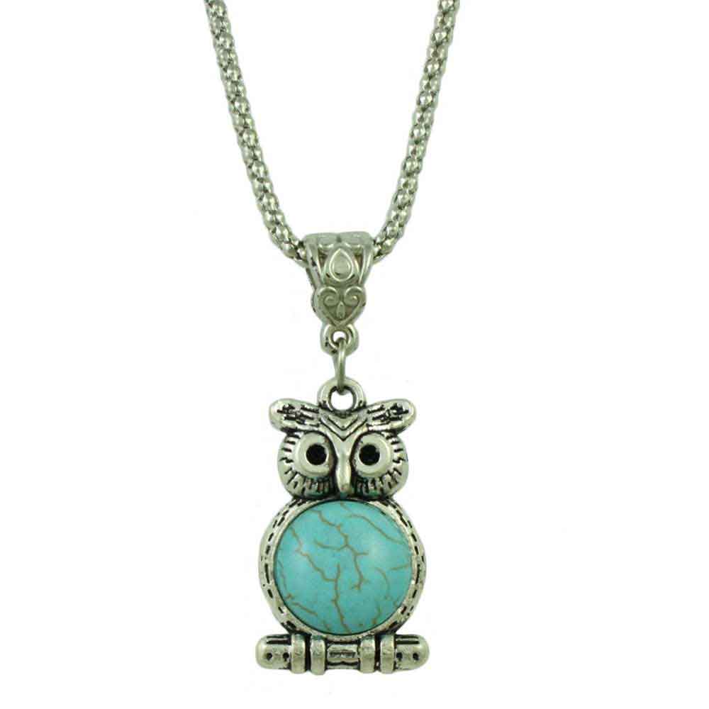 Lilylin Designs Turquoise Owl Pendant on Antique Silver Chain