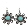 Antique Silver Turquoise Flower Dangling Pierced Earring - FE504 - Lilylin Designs