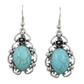 Antique Silver - tone Oval Turquoise Dangling Pierced Earring - FE506 - Lilylin Designs