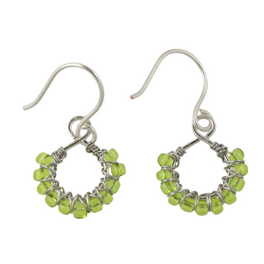 Back View of Handcrafted Light Green Bead Wire Wrapped Earrings - Lilylin Designs