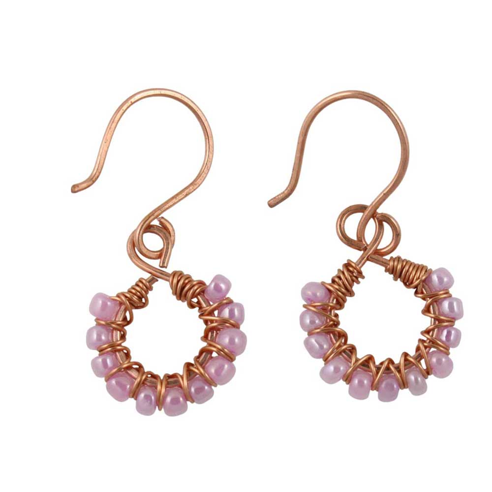 Back view of Handcrafted Light Purple Bead Wire Wrapped Copper Earrings - Lilylin 