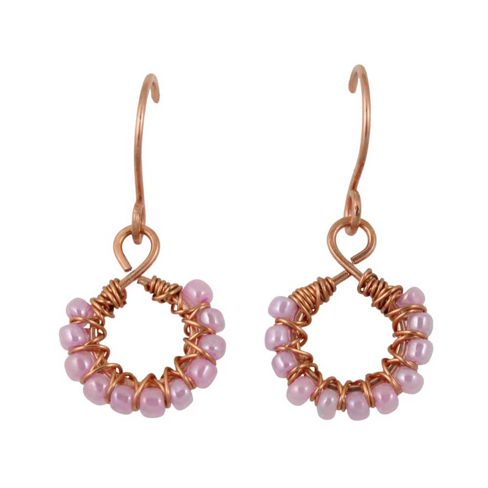 Handcrafted Light Purple Bead Wire Wrapped Copper Earrings - Lilylin Designs