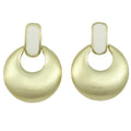 Brushed Gold with White Enamel Doorknocker Clip Earring - MEC160WT - Lilylin Designs