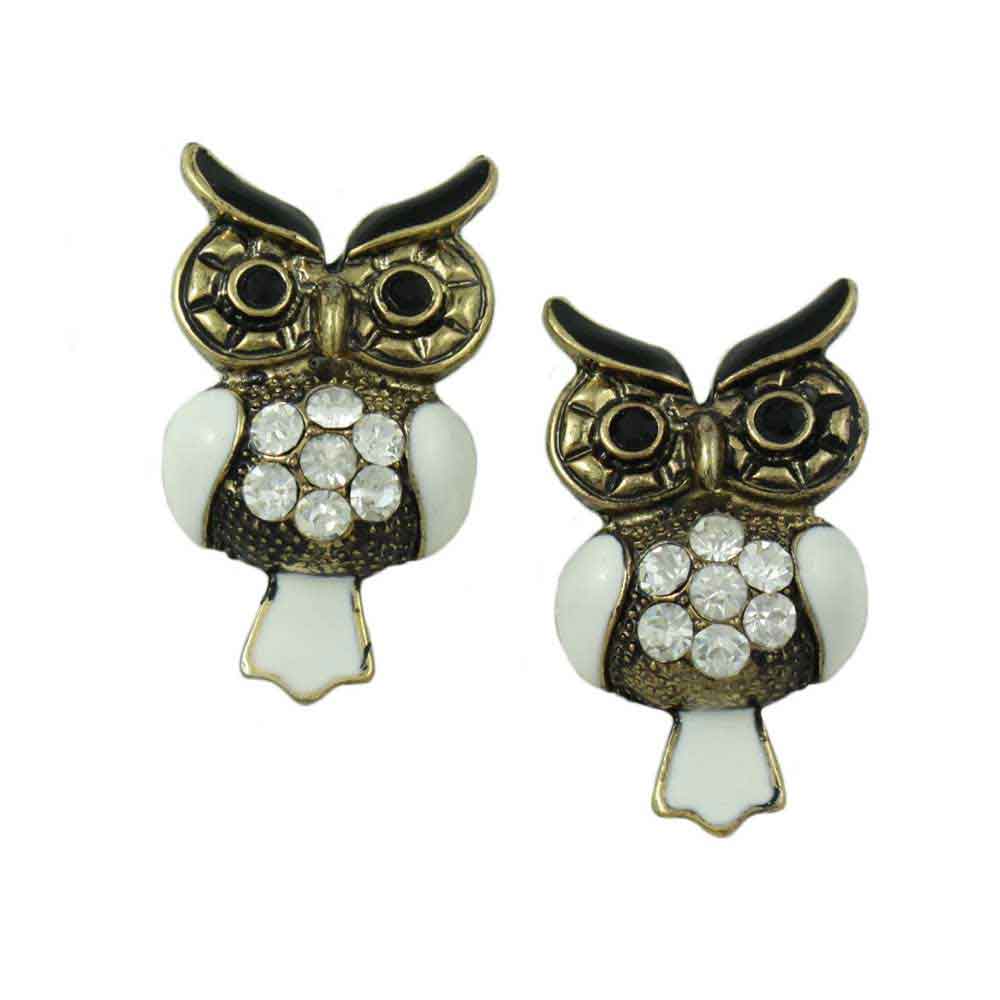 Lilylin Designs White Enamel Antique Owl Pierced Earring