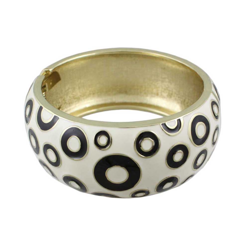 White Enamel with Black Polka Dots Hinged Bangle - BG506 - Lilylin Designs