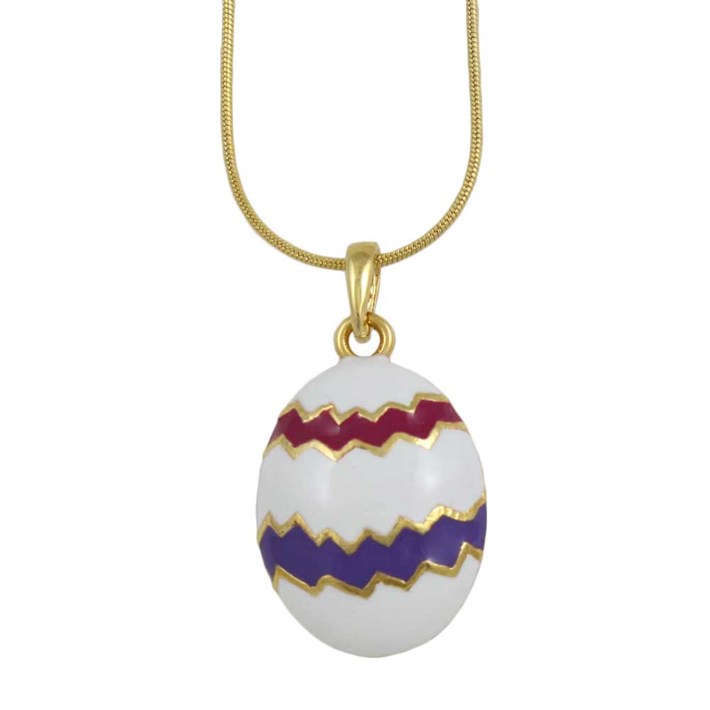 White Easter Egg Pendant with 18 Inch Chain - Lilylin Designs