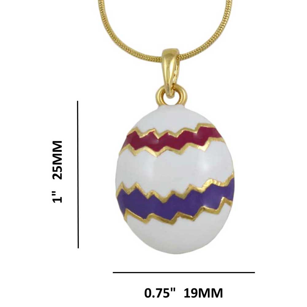 White Easter Egg Pendant with 18 Inch Chain with measurements - Lilylin Designs