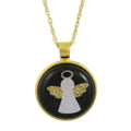 Gold necklace with a black pendant featuring an angel - Lilylin Designs