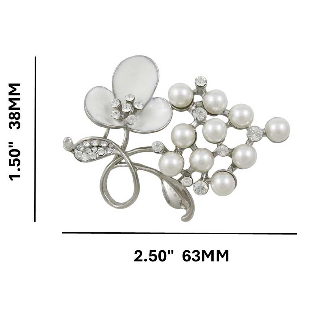 White Enamel Flower with White Pearls Brooch Pin with measurements - Lilylin Designs