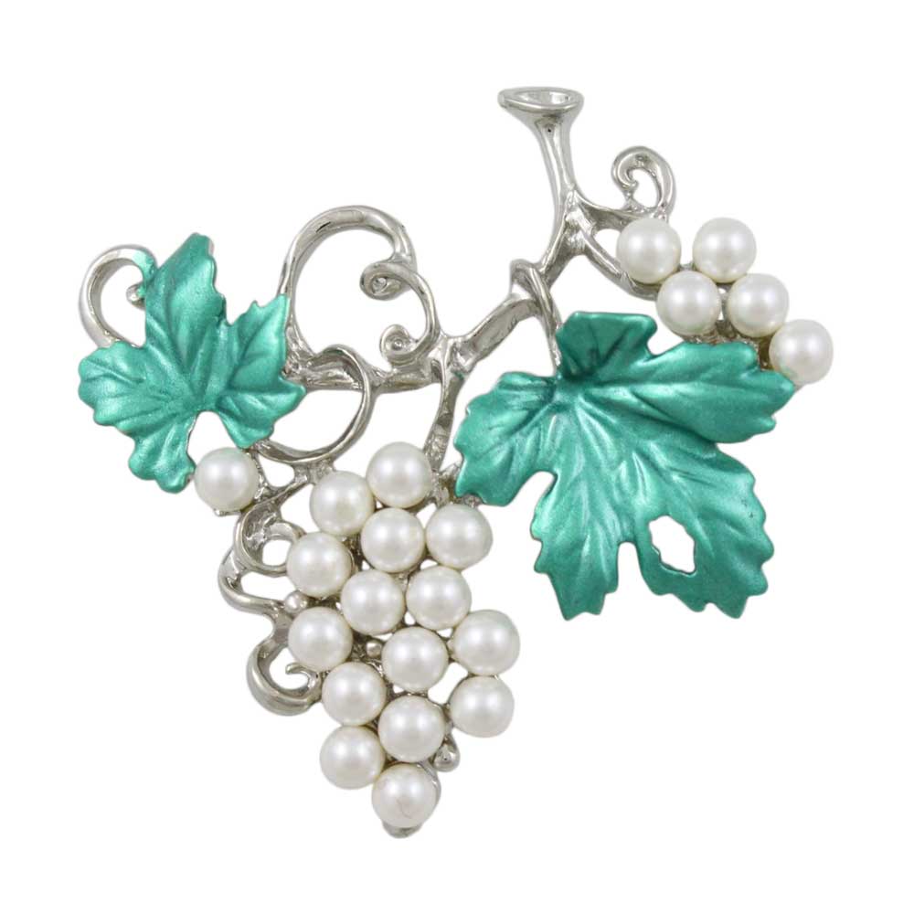 White Pearl Grapes on the Vine Brooch Pin - Lilylin Designs