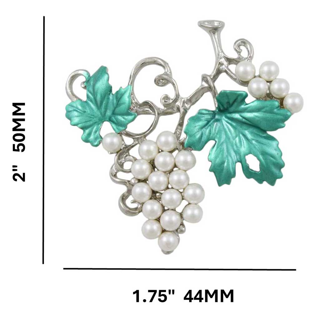 White Pearl Grapes on the Vine Brooch Pin showing measurements - Lilylin Designs