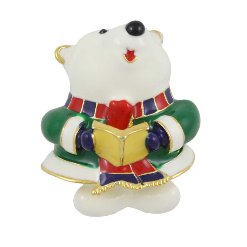 White Enamel Singing Polar Bear Brooch Pin - Lilylin Designs