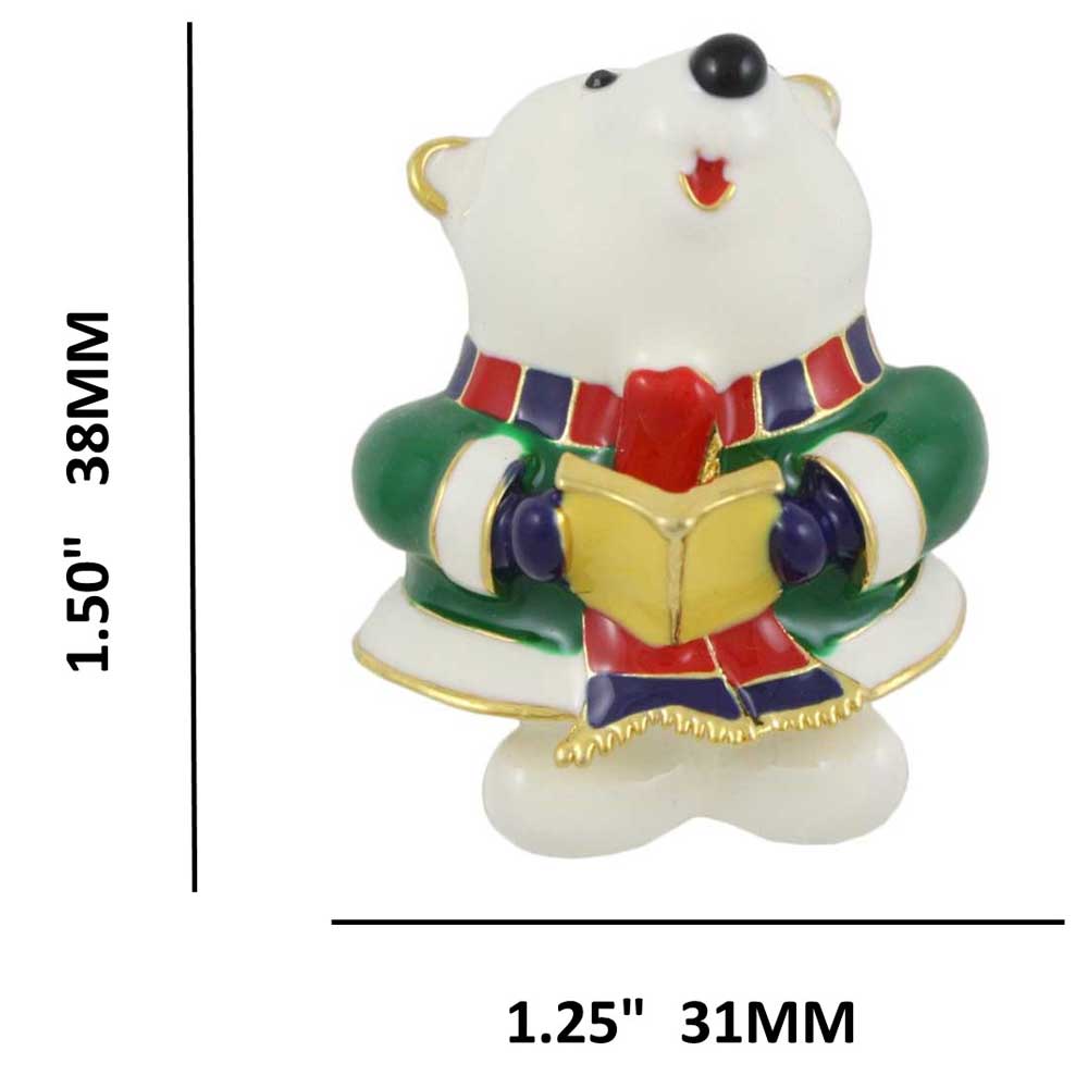White Enamel Singing Polar Bear Brooch Pin with measurements - Lilylin Designs