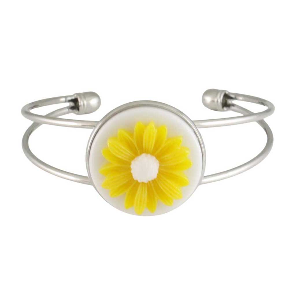 Silver Cuff Bracelet with Yellow and White Daisy - Lilylin Designs