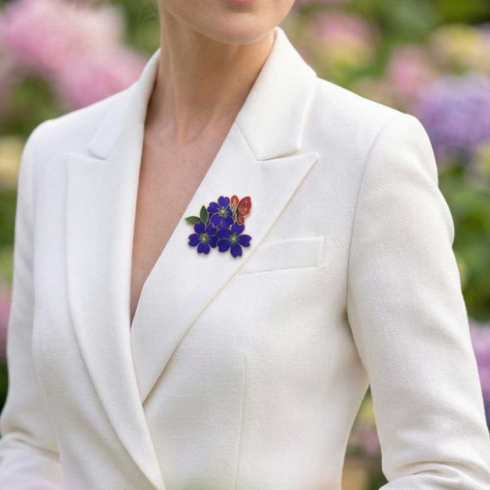 Model wearing Clay Bouquet of Lilies and Daisies Flower Brooch Pin - Lilylin Designs
