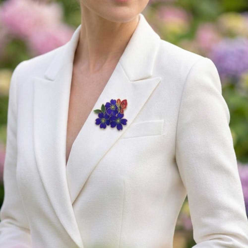 Model wearing Clay Bouquet of Lilies and Daisies Flower Brooch Pin - Lilylin Designs
