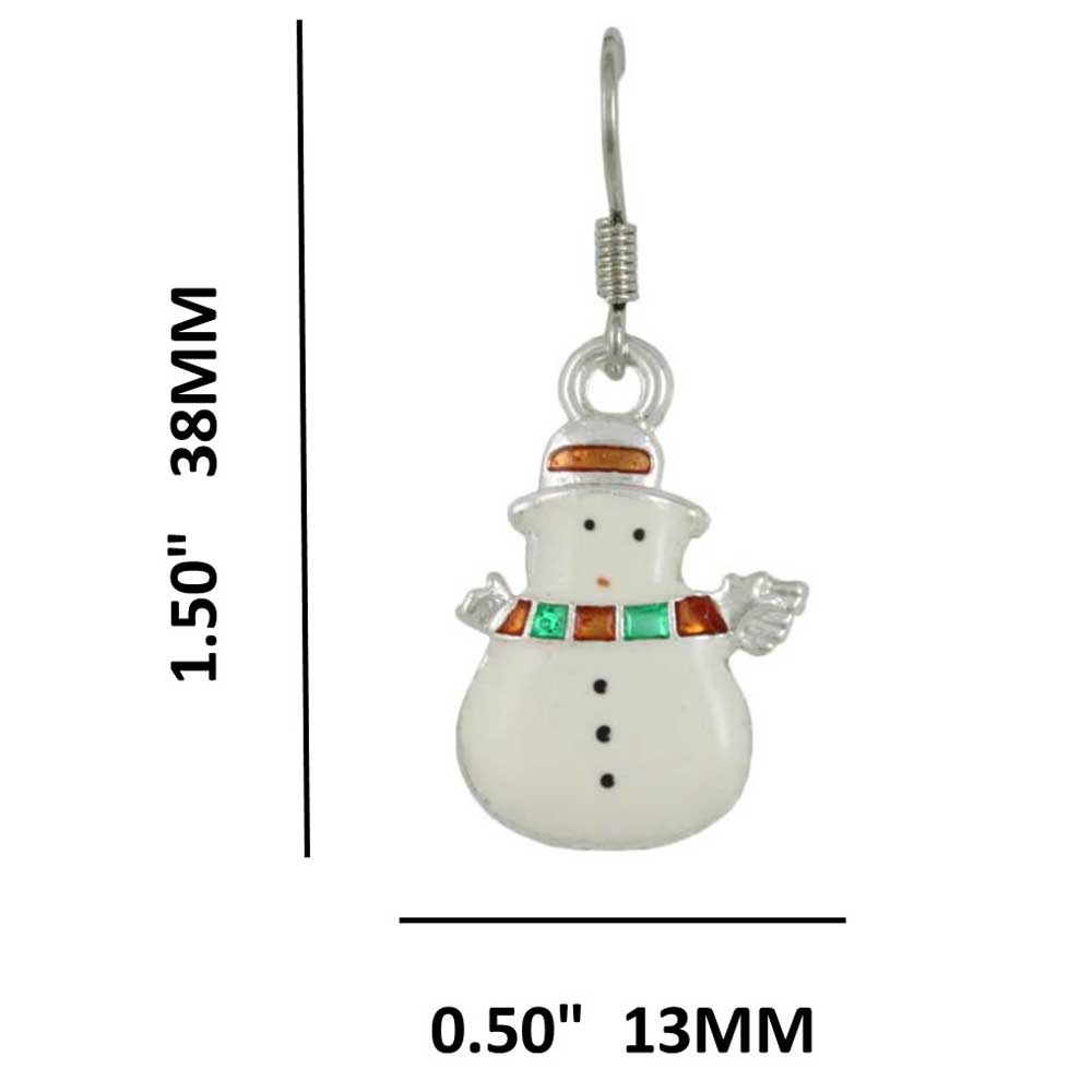 Snowman with Orange and Green Scarf Dangling Christmas Earring - XE002 - Lilylin Designs