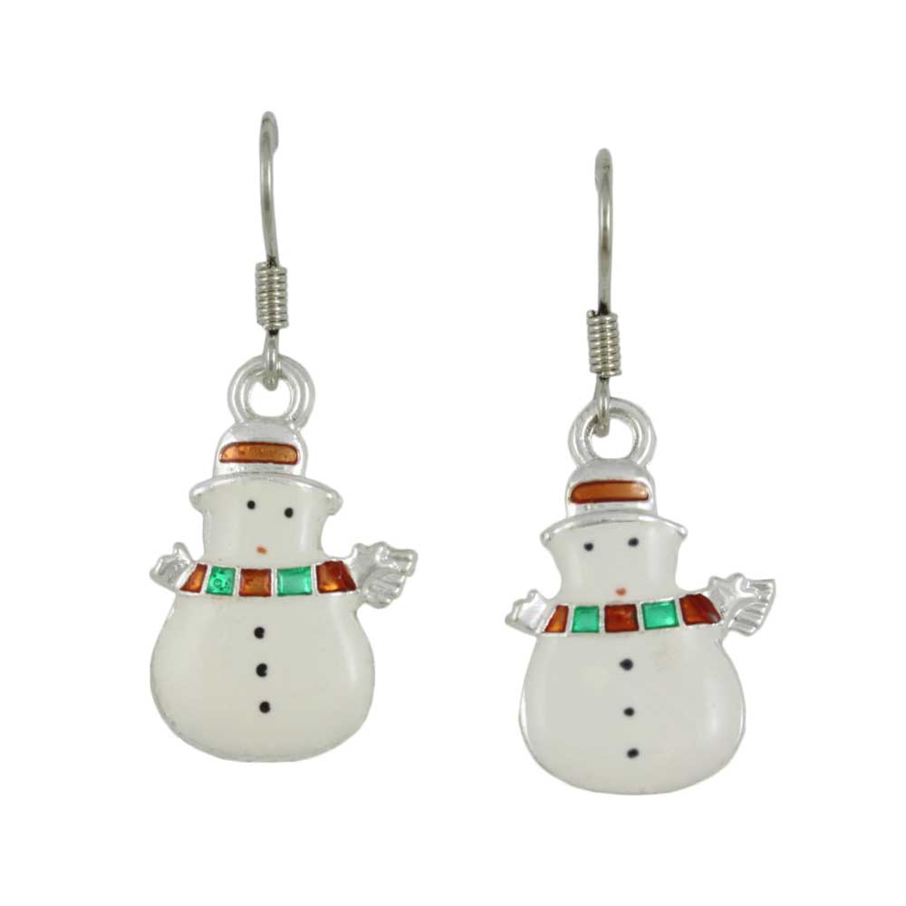 Snowman with Orange and Green Scarf Dangling Christmas Earring - XE002 - Lilylin Designs