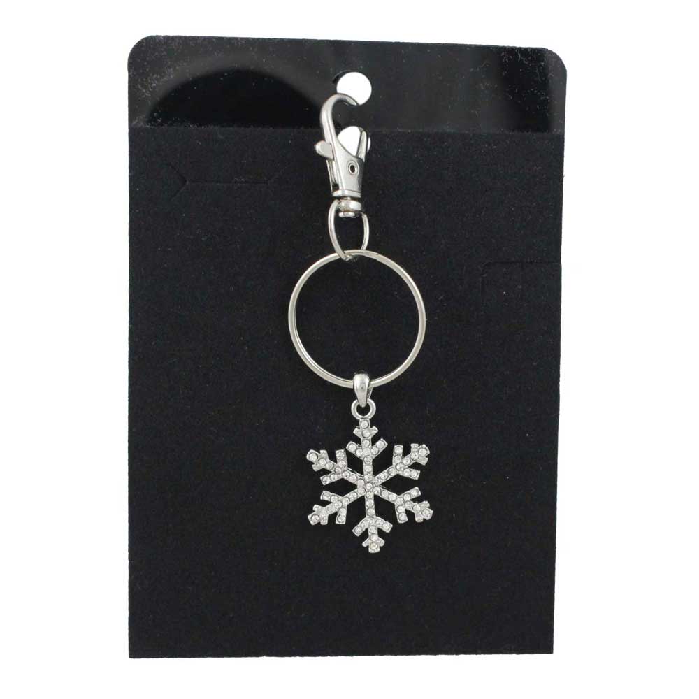 Silver snowflake keychain on a black card - Lilylin Designs