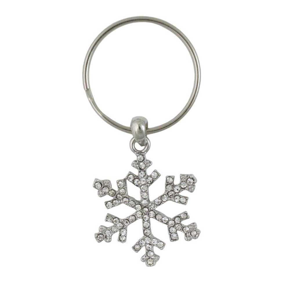 Silver and Crystal Snowflake Keychain Bag Charm on a white background - Lilylin Designs