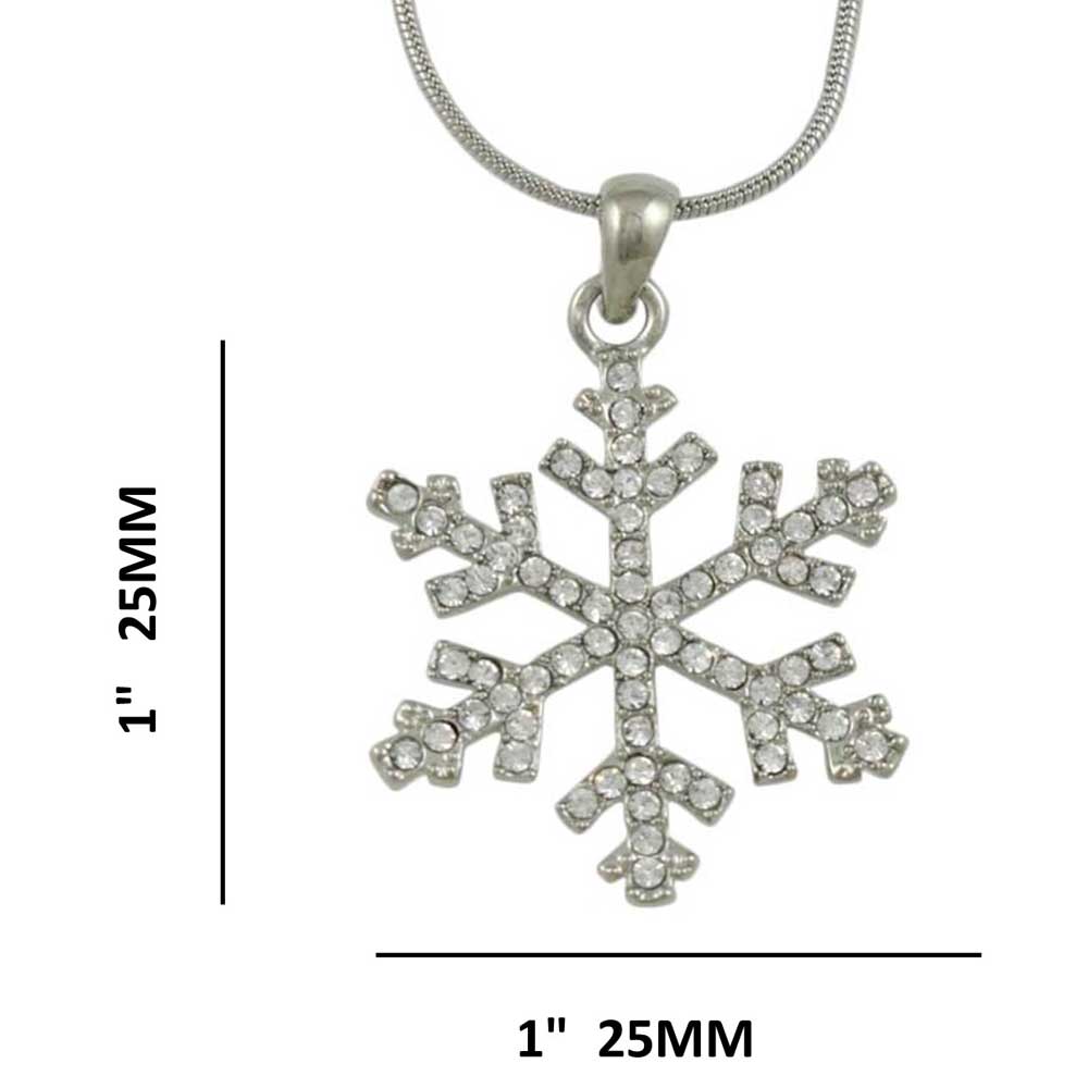 Crystal Snowflake Pendant on Silver - tone Chain with measurements | Lilylin Designs