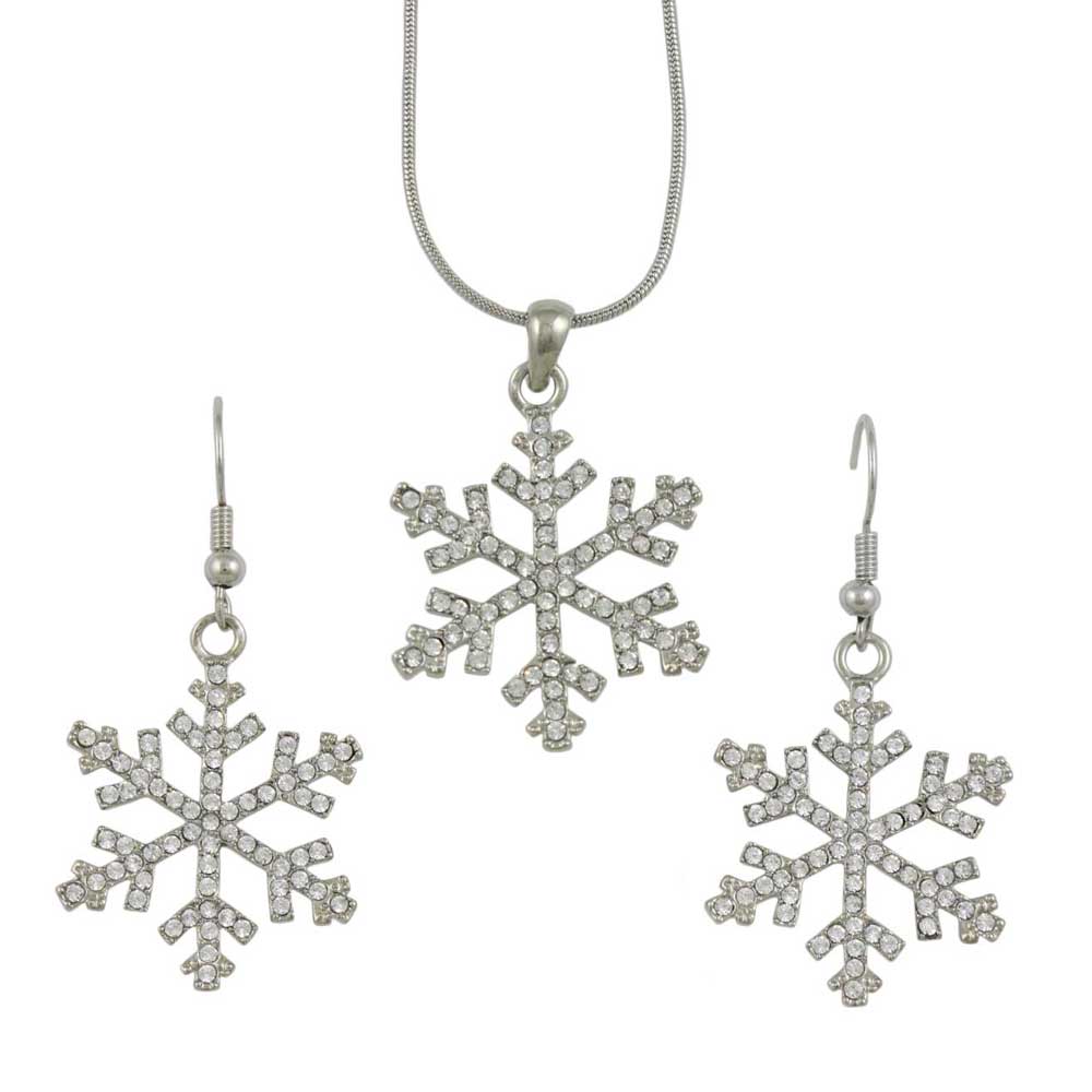 Crystal Snowflake Necklace and Matching Earring Gift Set - XE003NBS - Lilylin Designs