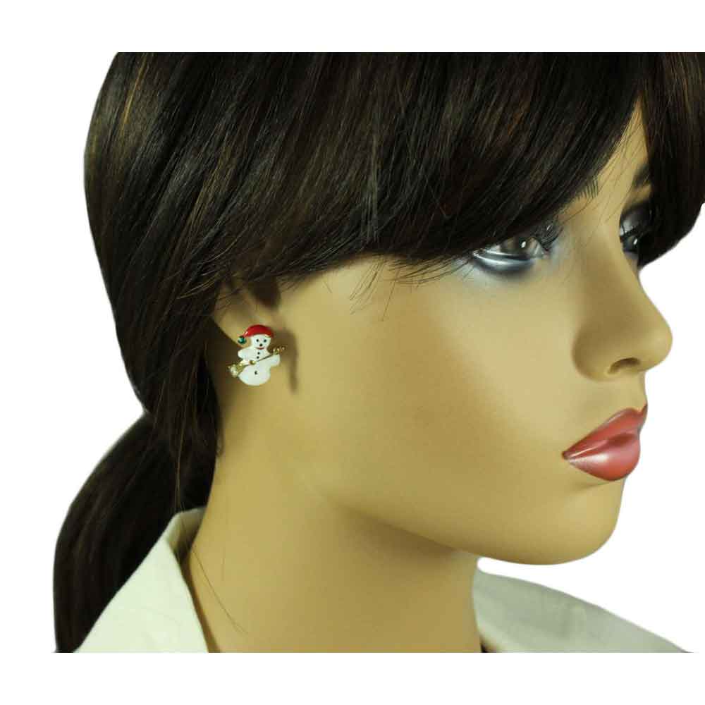 White Snowman with Broom Christmas Clip Earring - XE103C - Lilylin Designs