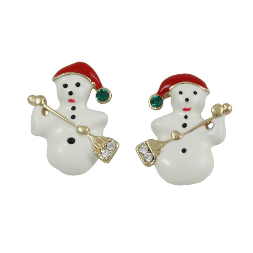 White Snowman with Broom Christmas Clip Earring - XE103C - Lilylin Designs