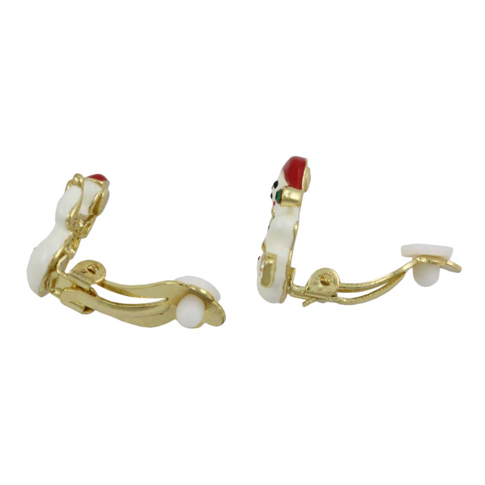 White Snowman with Broom Christmas Clip Earring - XE103C - Lilylin Designs