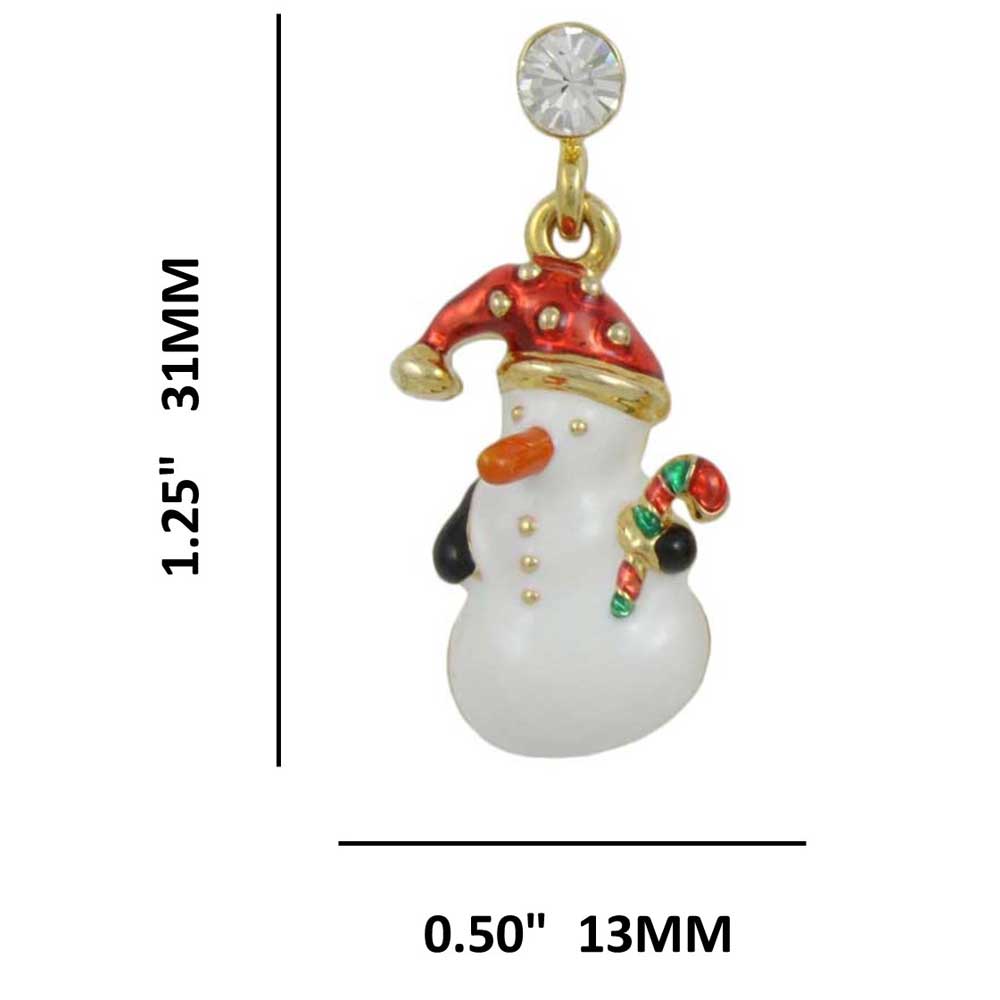 Snowman with Red and Green Candy Cane Christmas Earring - XE104 - Lilylin Designs