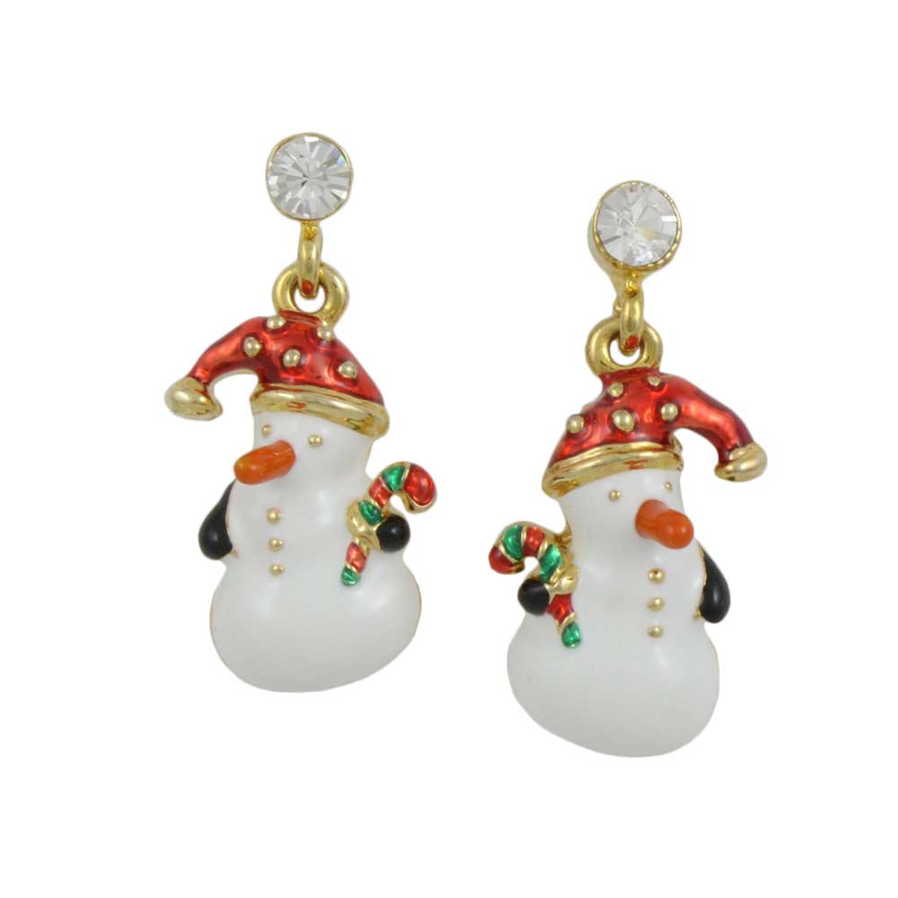 Snowman with Red and Green Candy Cane Christmas Earring - XE104 - Lilylin Designs