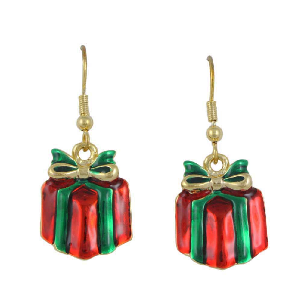 Lilylin Designs Red Green Enamel Christmas Present Earring
