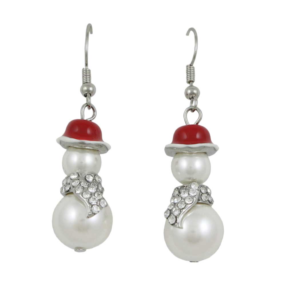 Lilylin Designs Pearl Snowman Dangling Earring with Crystal Scarf
