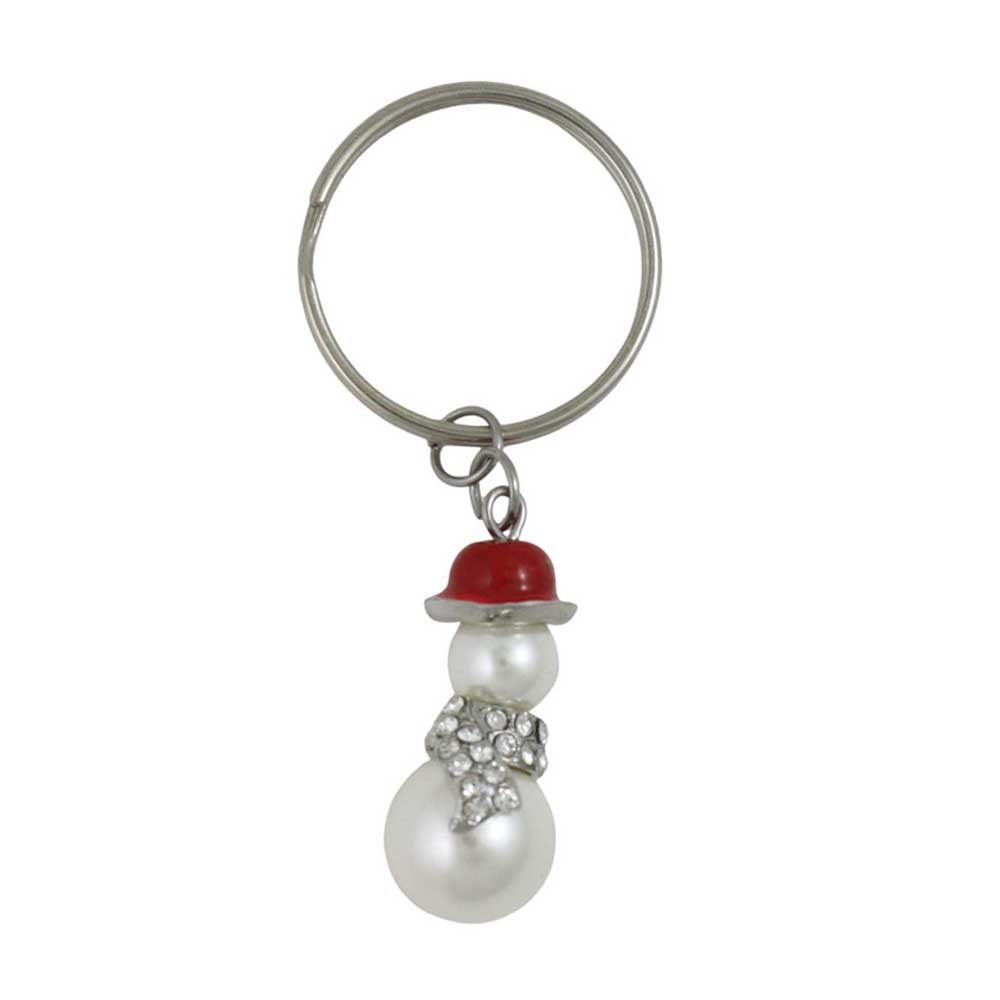 Pearl Snowman with Crystal Scarf Keychain on white background - Lilylin Designs