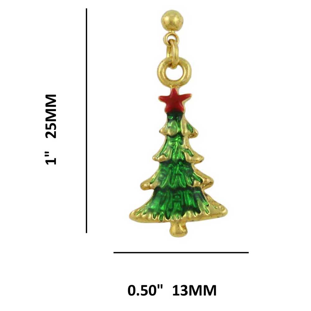 Green Enamel Dangling Christmas Tree Pierced Earring - XE205 - Lilylin Designs