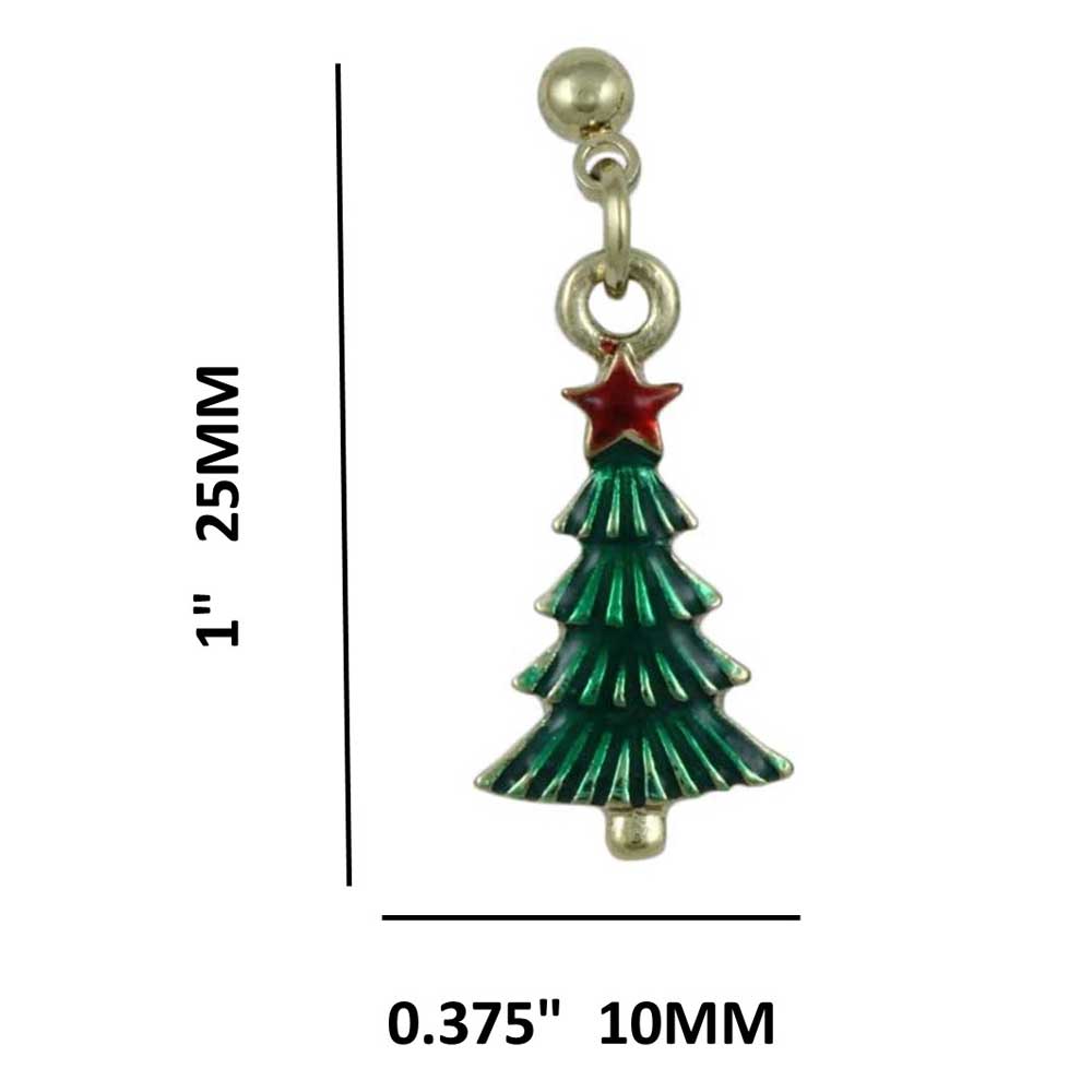 Small Green Christmas Tree Dangling Pierced Earring - XE205S - Lilylin Designs