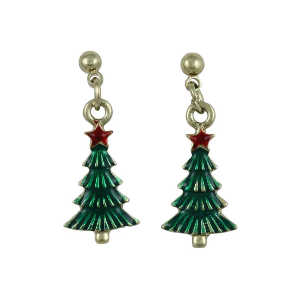 Small Green Christmas Tree Dangling Pierced Earring - Lilylin Designs