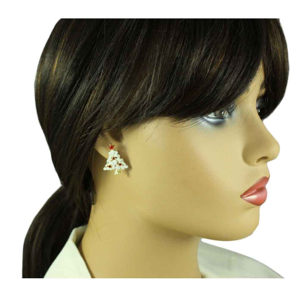 White Glitter Snowy Christmas Tree Clip Earring - XE302 - Lilylin Designs
