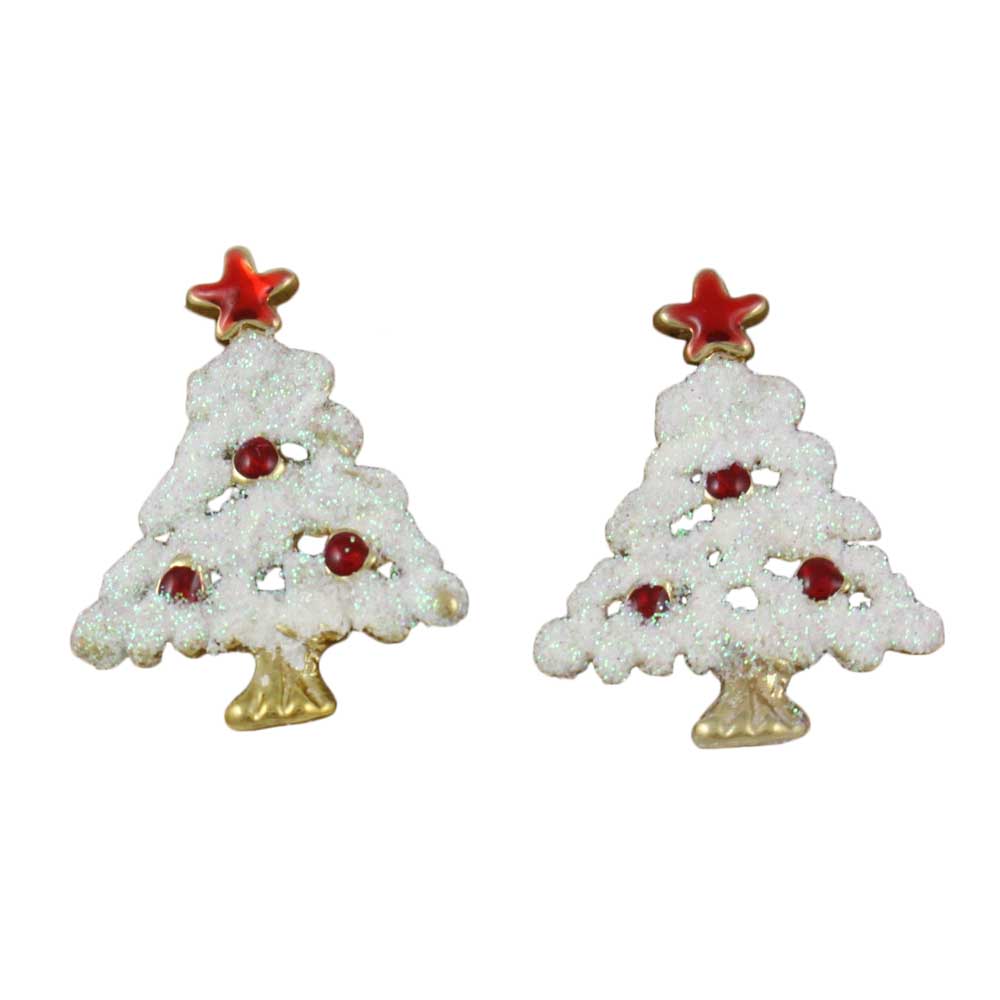 White Glitter Snowy Christmas Tree Clip Earring - XE302 - Lilylin Designs