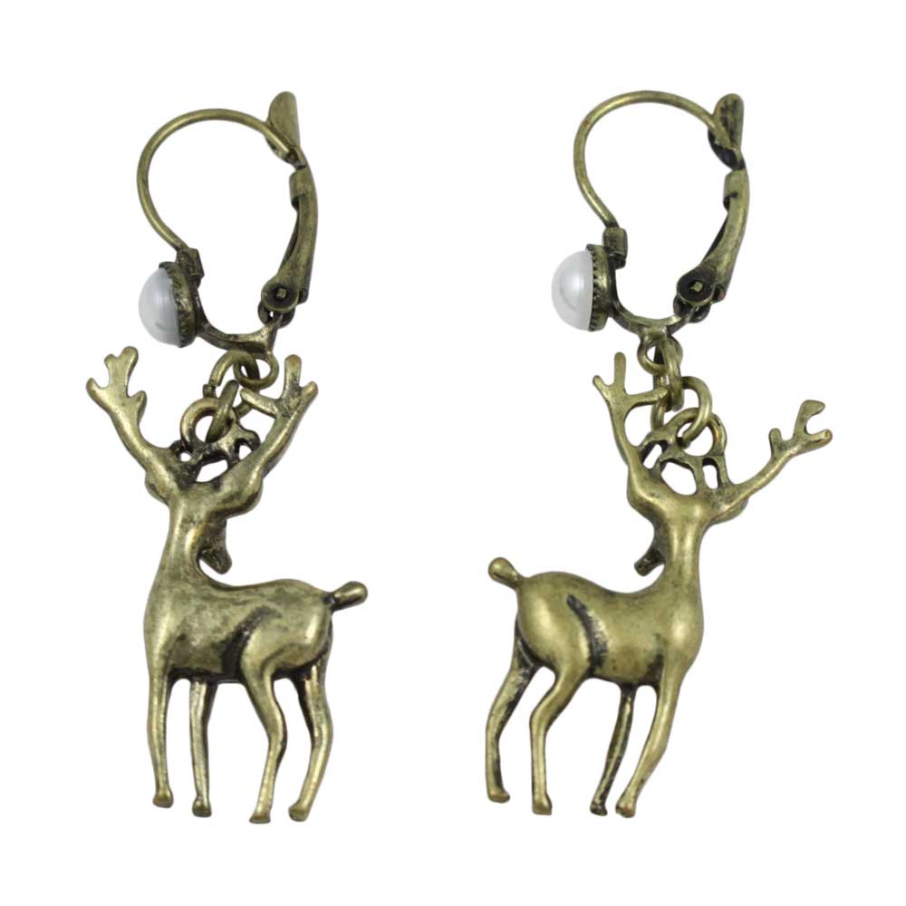 Reindeer with White Pearl Pierced Earring - XE501 - Lilylin Designs
