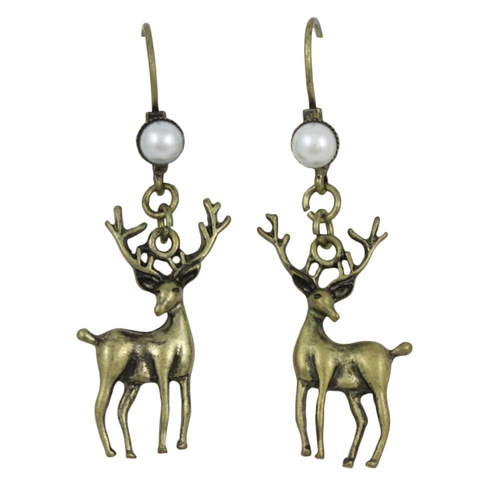 Reindeer with White Pearl Pierced Earring - XE501 - Lilylin Designs